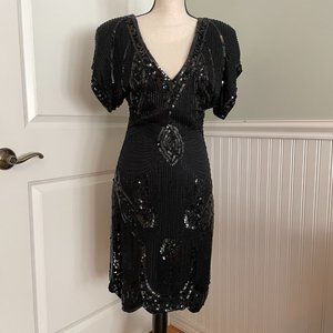 Vintage Black Bead & Sequin Cocktail Evening Dress